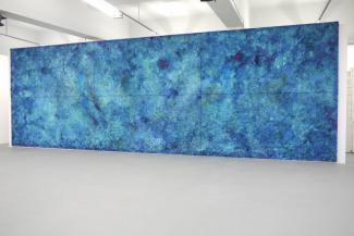 organic blue, 400x1200cm, Bosco Sodi's first large scale installation piece exhibited at Galerie Kai Hilgemann in 2009 and sold to Eugenio Lopez, Jumex Art Museum, Mexico DF